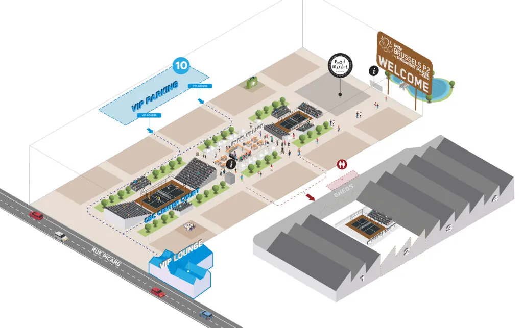 Three-dimensional plan of the Gare Maritime with the Central Court, the Padel Village and the hospitality spaces